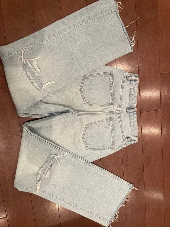 Zara Light Blue Straight Leg Distressed Jeans - Picture 7 of 8